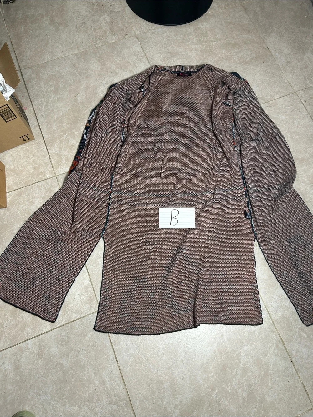 ROCK ROLL Size L Open Front Aztec Pattern Long Cardigan Sweater - Navy Rust